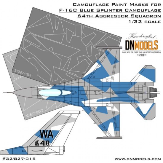 1/32 F-16C Blue Splinter Aggressor Camouflage Paint Masks for Tamiya kits