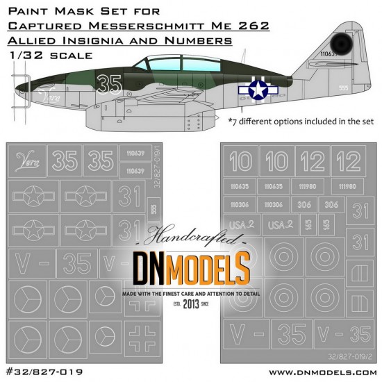 1/32 Captured Me-262B Allied Insignia, Numbers Paint Mask for Trumpeter 02237/Revell 04995