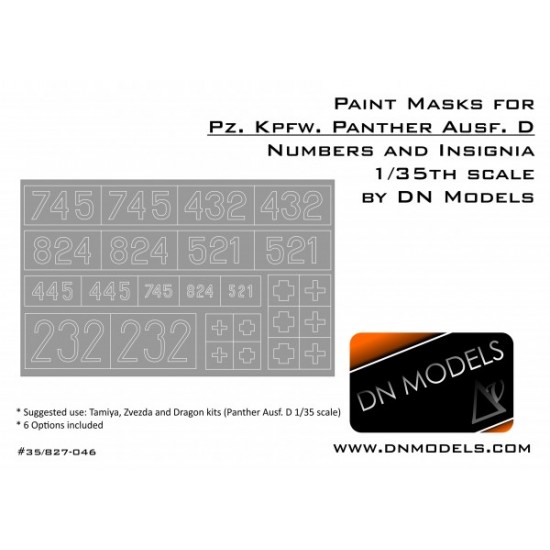 1/35 PzKpfw Panther Ausf. D Numbers & Insignia Paint Masks for Tamiya/Zvezda/Dragon kits