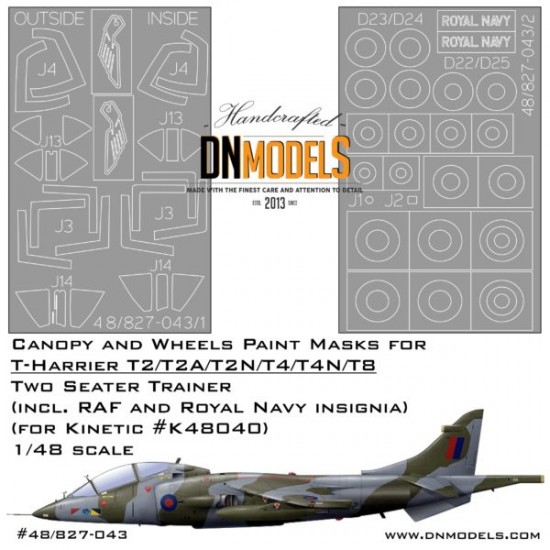 1/48 T-Harrier Canopy & Wheels Paint Masks w/RAF & Royal Navy Insignia for Kinetic #K48040