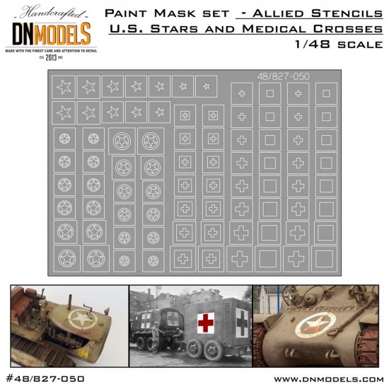 1/48 Allied Stars and Medical Crosses Paint Mask Stencils for Vehicles & Tanks 