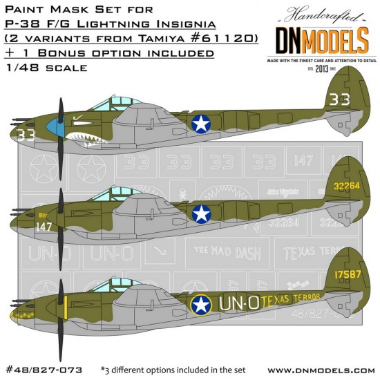 1/48 Lockheed P-38 F/G Lightning Insignia OOB Paint Mask Set for Tamiya kit #61120
