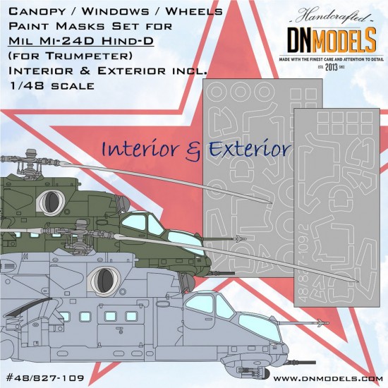 1/48 Mil Mi-24 Hind Canopy, Windows & Wheels Masking for Trumpeter (interior & exterior)