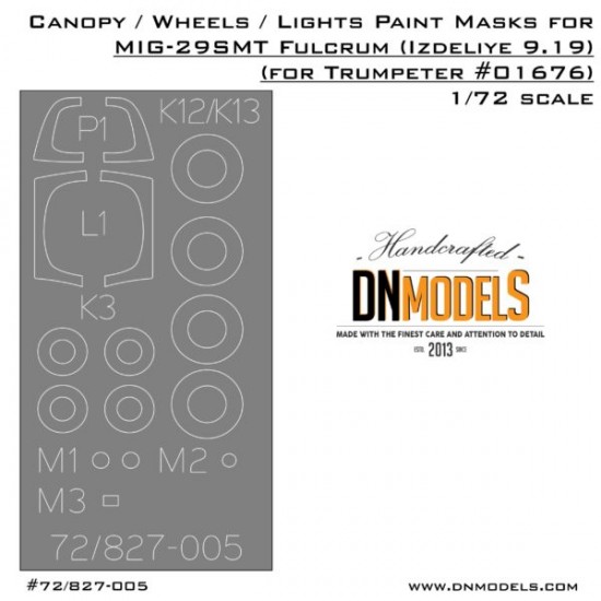 1/72 MiG-29SMT (Izdeliye 9-19) Canopy, Wheels and Lights Paint Masks for Trumpeter #01676