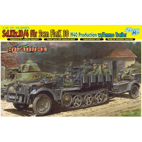 1/35 WWII SdKfz.10/4 fur 2cm FlaK30 1940 Production w/Ammo Trailer