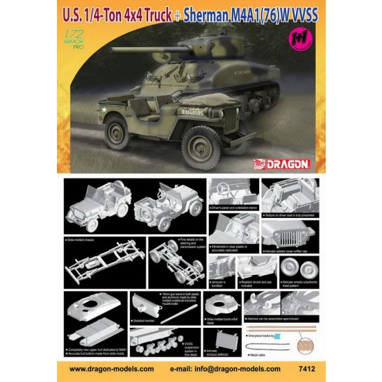 1/72 US 1/4 Ton 4x4 Truck & Sherman M4A1(76) W VVSS
