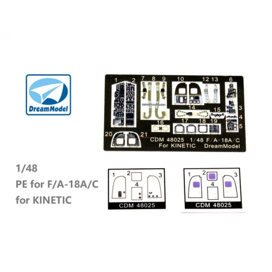 1/48 McDonnell Douglas F/A-18A/C Hornet Cockpit Detail Set for Kinetic kits