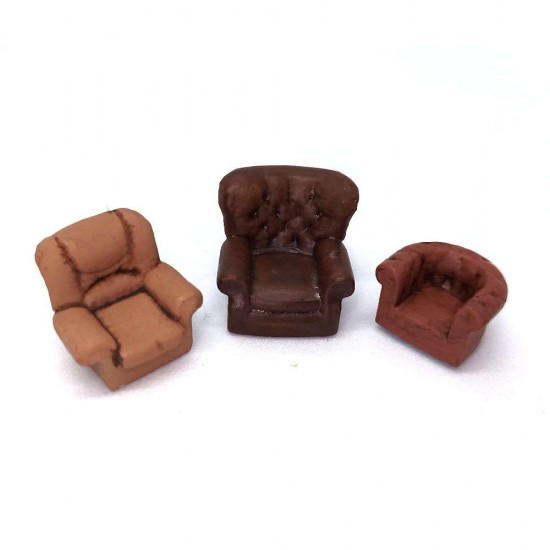 1/72 Miniature Furniture Assorted Armchairs (3pcs)