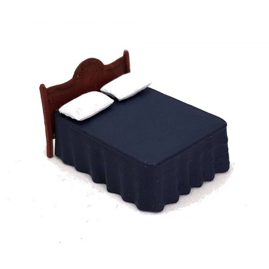 1/72 Miniature Furniture Wooden Double Bed, Bedhead, Pillow