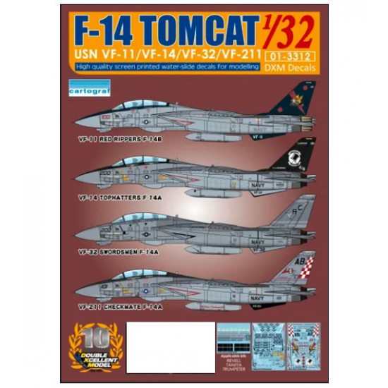 Decals for 1/32 USN Grumman F-14A/B VF-11/VF-14/VF-32/VF-211