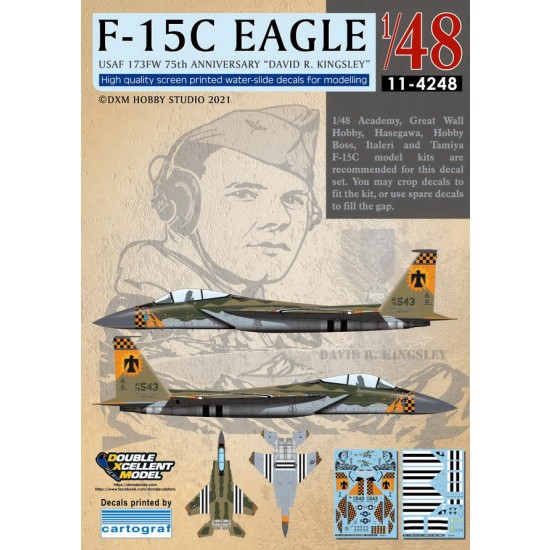 Decals for 1/48 US Air Force F-15C 173FW 75th Anniversary "David R. Kingsley"