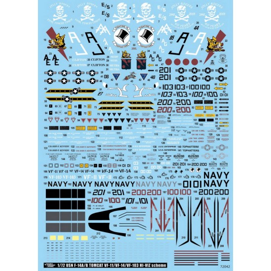 1/72 USN F-14A/B Tomcat VF-11/14/103 High Visibility Decals for Fujimi/Hasegawa