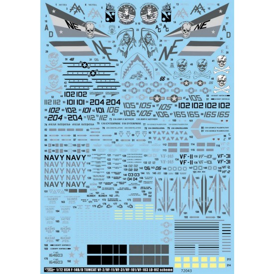 1/72 USN F-14B/D Tomcat VF-2/11/31/101/103 Low Visibility for Fujimi/Hasegawa