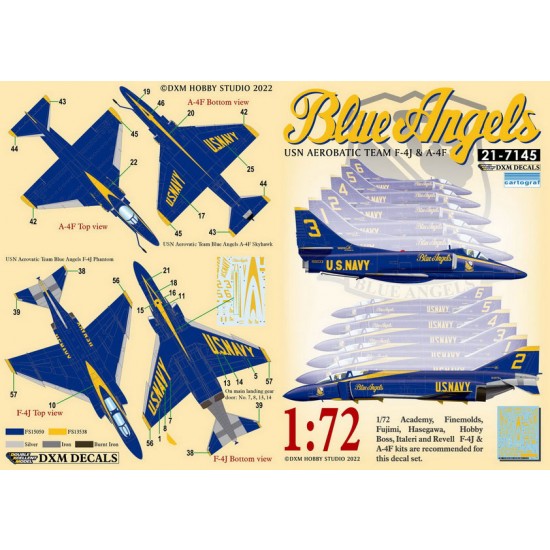 1/72 USN A-4F & F-4J Aerobatic Team Blue Angels Decals for Academy/Finemolds/Fujimi kits