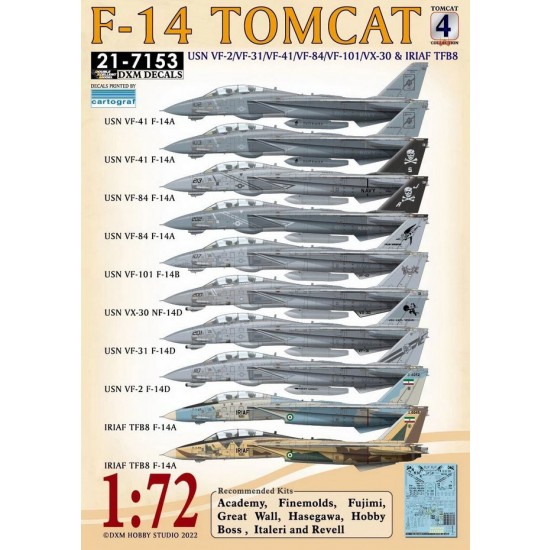 1/72 USN VF-2/31/41/84/101 & IRIAF F-14 Tomcat Collection #4 Decals for Academy kits