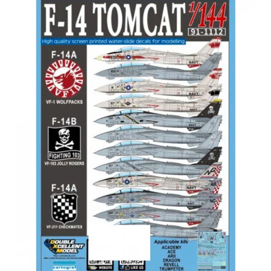 Decals for 1/144 USN F-14A/B Tomcat VF-1/VF-103/VF-211
