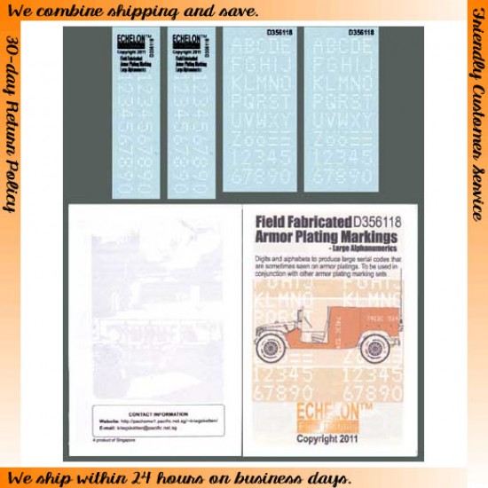 1/35 Field Fabricated Armor Plating Markings (Large Alphanumeric) Decals