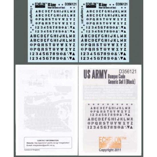 1/35 US ARMY Bumper Code Generic Set 1 (Black) Decals