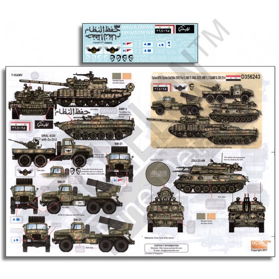 Decals for 1/35 Syrian Civil War AFVs 2011 Part 3: BM-21, Ural 4320, BMP-1, T-55AMV etc.