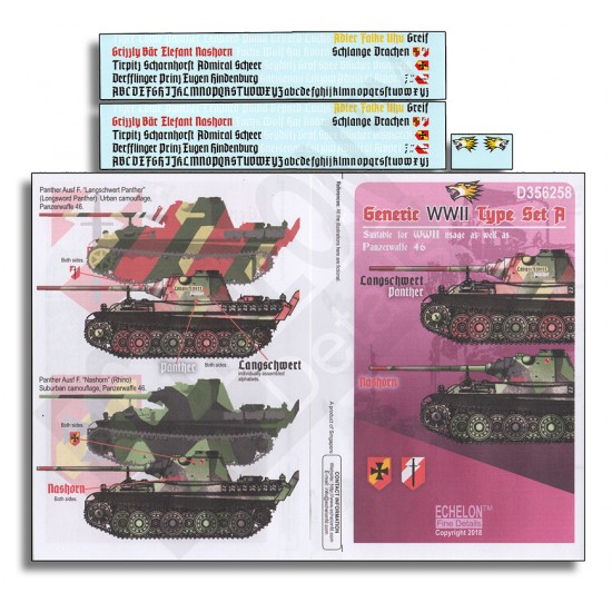 Decals for 1/35 Generic WWII Type Panzerwaffe 46 Set A 