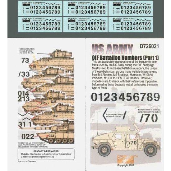 Ary Numbers 1/72 US ARMY OIF Battalion Numbers (Part 1) 1/72 Decals Echelon Fine ...