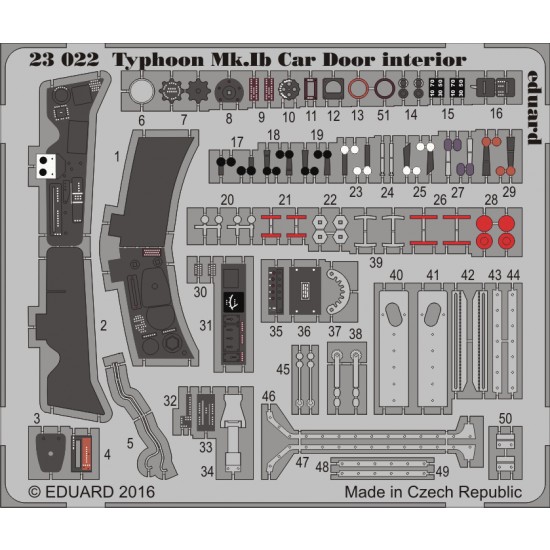 1/24 Hawker Typhoon Mk.Ib Car Door Interior Detail Set for Airfix (1 Photo-Etched Sheet)