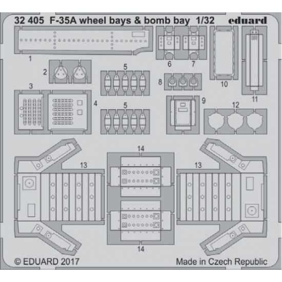 1/32 Grumman F-14A Tomcat Wheel Bays and Bomb Bays for Italeri kit (1 Photo-Etched Sheet)