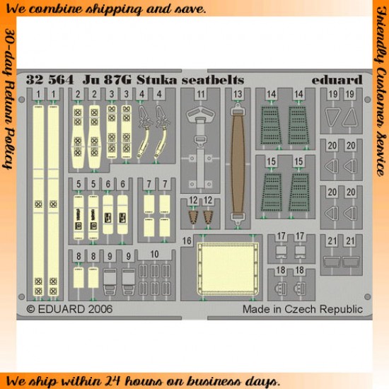 Colour Photoetch for 1/32 Junkers Ju 87 Stuka Seatbelts for Hasegawa kit