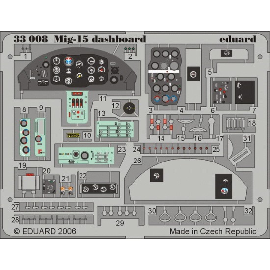 Colour Photoetch for 1/32 Mikoyan-Gurevich MiG-15 Dashboard for Trumpeter kit