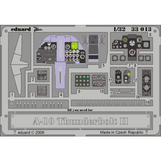 Colour Photoetch for 1/32 A-10 Thunderbolt II Dashboard for Trumpeter kit