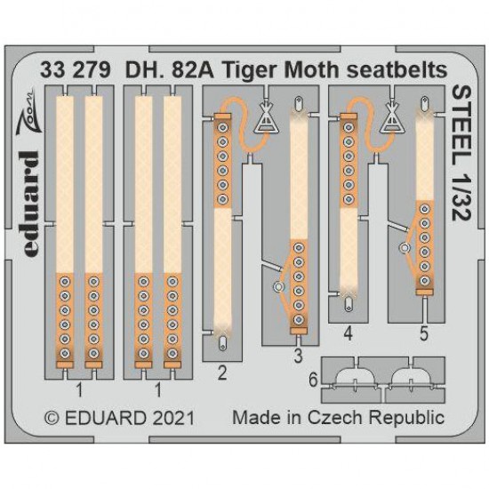 1/32 de Havilland DH. 82A Tiger Moth Seatbelts STEEL Detail Set for ICM kits