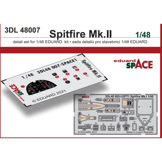 1/48 Supermarine Spitfire Mk.II SPACE 3D Decals & PE parts for Eduard kits