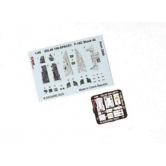 1/48 F-16C Fighting Falcon Block 42 From 2006 3D Decals & PE parts for Kinetic