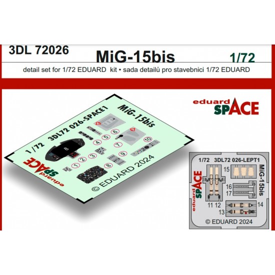 1/72 Mikoyan-Gurevich MiG-15bis 3D Decal Panels & PE Parts for Eduard kits