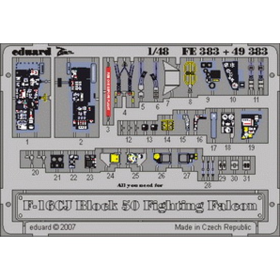 Colour Photoetch for 1/48 F-16CJ Block 50 Fighting Falcon for Tamiya kit