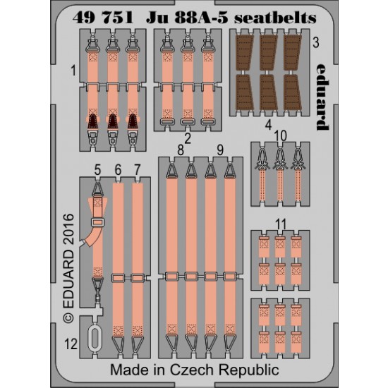 1/48 Junkers Ju 88A-5 Seatbelts for ICM kit #48232 (1 Photo-Etched Sheet)