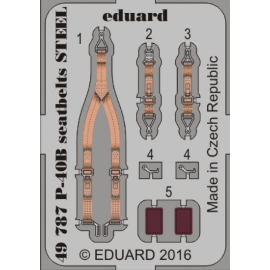 1/48 Curtiss P-40B Tomahawk Seatbelts for Airfix kit #A05130 (Steel, 1 Photo-Etched Sheet)