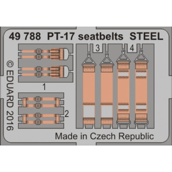 1/48 Stearman PT-17 Kaydet Seatbelts for Revell kit #03957 (Steel, 1 Photo-Etched Sheet)