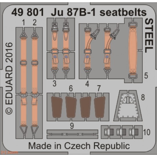 1/48 Junkers Ju 87B-1 Stuka Seatbelts for Airfix kit AX07114 (Steel, 1 Photo-Etched Sheet)