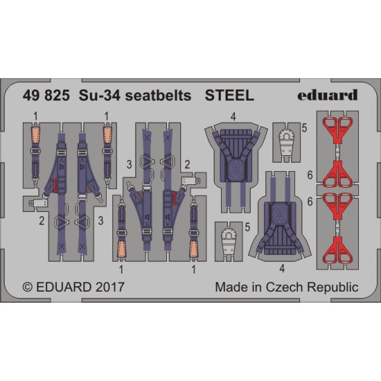 1/48 Sukhoi Su-34 Seatbelts for Hobby Boss kit #81756 (Steel,1 Photo-Etched Sheet)