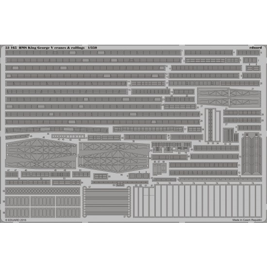 1/350 HMS King George V Cranes and Railings for Tamiya kit (1 Photo-Etched Sheet)