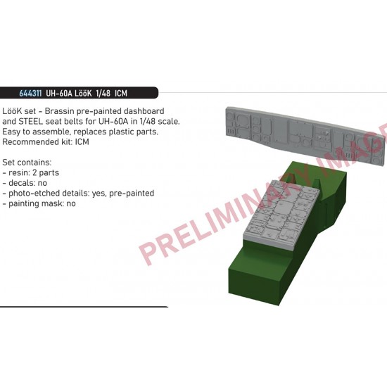 1/48 UH-60A Black Hawk Dashboard and Steelbelts for ICM kits