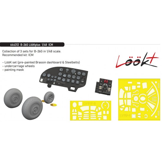 1/48 B-26G Marauder Dashboard, Steelbelts and Resin Detail Parts for ICM kits