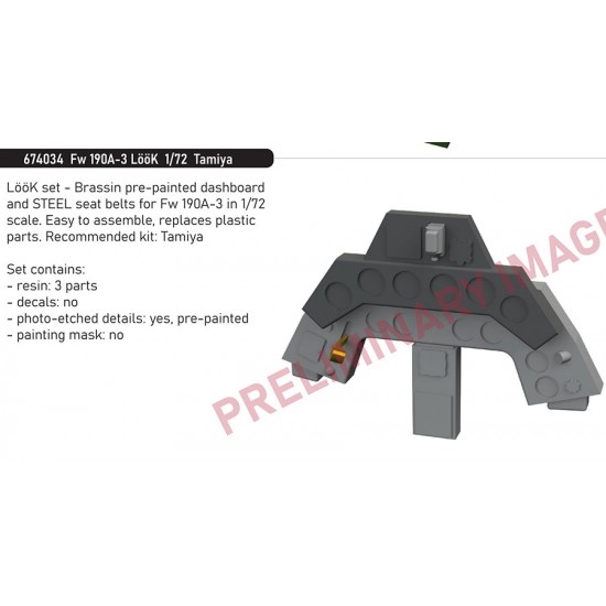 1/72 Focke-Wulf Fw 190A-3 Dashboard and Steelbelts for Tamiya kits