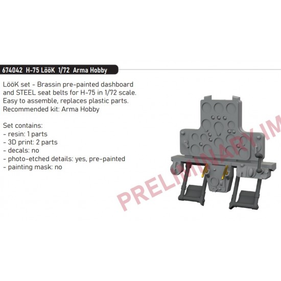 1/72 H-75 Dashboard and Seatbelts for Arma Hobby kits