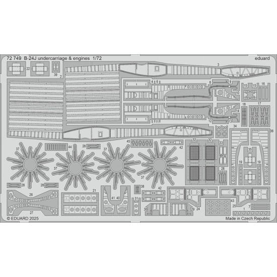 1/72 B-24J Liberator Undercarriage and Engines Details (PE) for Hasegawa kits