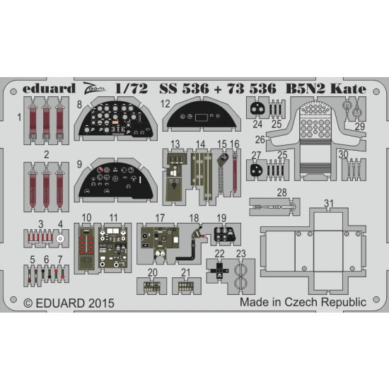 1/72 Nakajima B5N2 Kate Detail Set for Airfix kit #04058 (2 PE sheets)