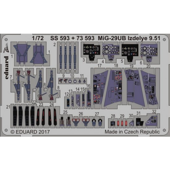 1/72 Mikoyan MiG-29UB Fulcrum Izdeliye 9.51 Interior Detail Set for Trumpeter kit #01677