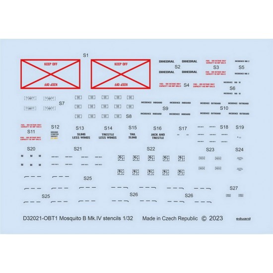 1/32 de Havilland Mosquito B Mk.IV Stencils Decals for HK Model kits (ED D32021) BNA Model World