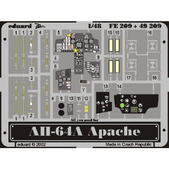 Colour Photoetch for 1/48 AH-64A Apache Helicopter for Hasegawa kit
